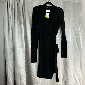 New with tags Medium knee length Olivaceous black wrap side tie with V neck
